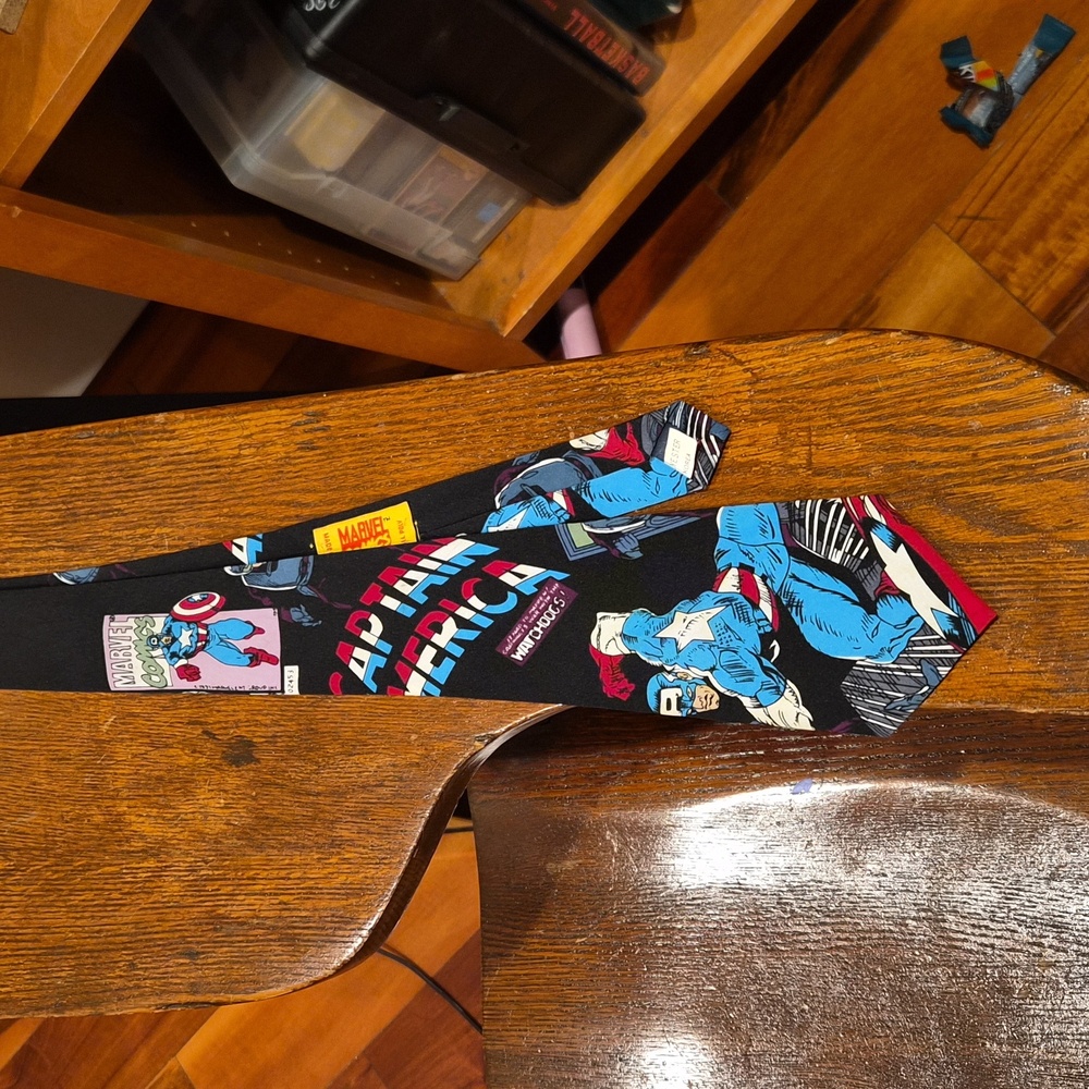 Vintage Marvel Captain America Black Tie with Comic Graphics